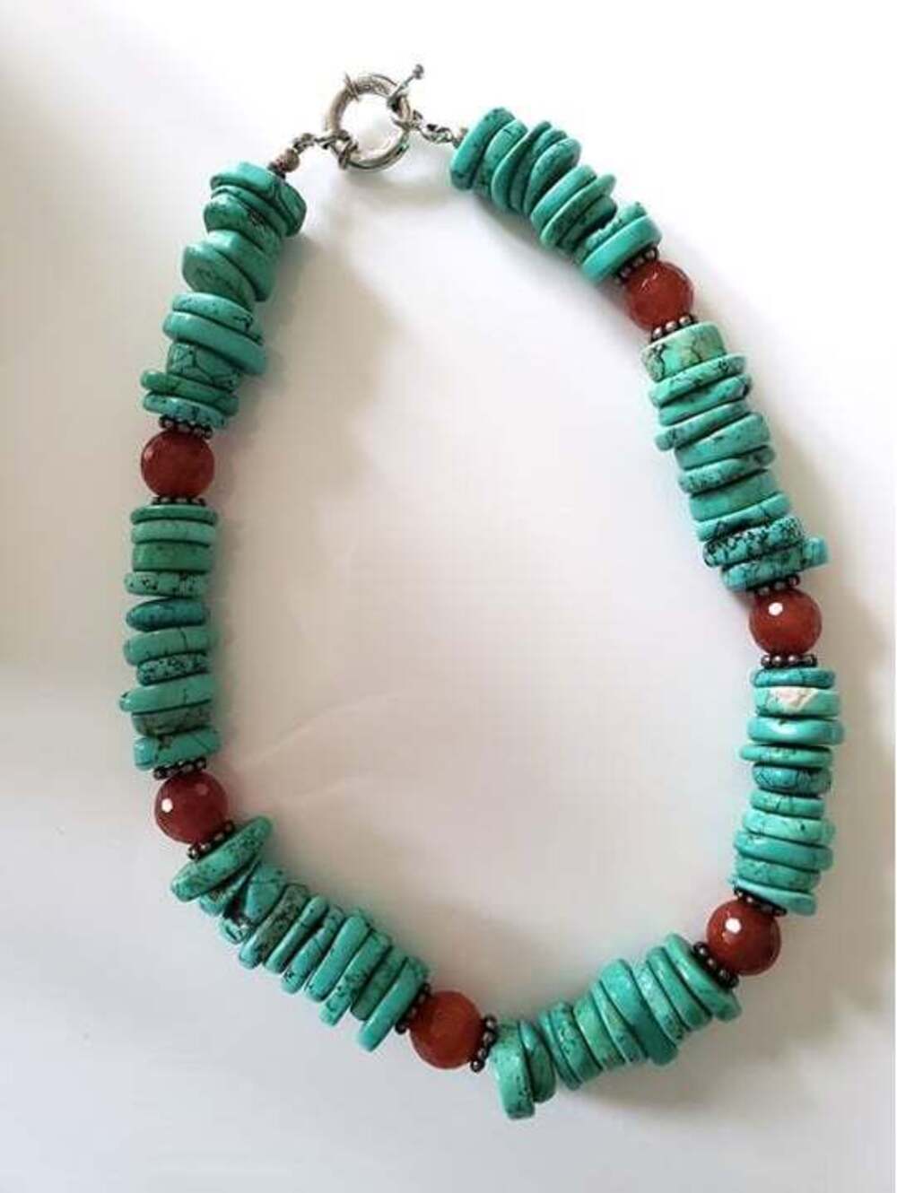 Howlite Turquoise and Carnelian Beaded Choker Necklace